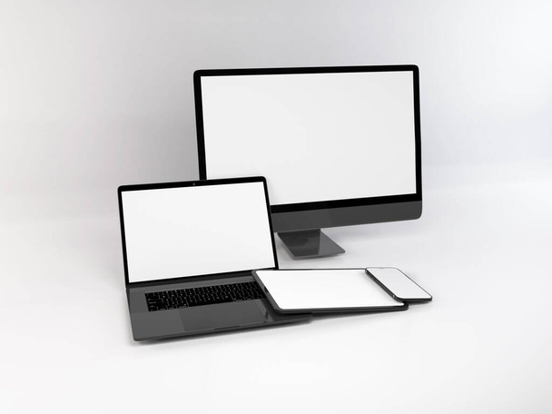 Realistic Mockup of Multiple Responsive Devices 3D Illustration on Isolated Background - Photo, Image