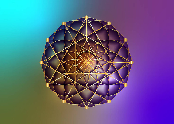 Flower of Life symbol Metatron Merkaba Sacred Geometry. Logo icon  Geometric mystic mandala of alchemy esoteric Seed of life. Vector gold divine meditative amulet isolated on colorful background - Vector, Image