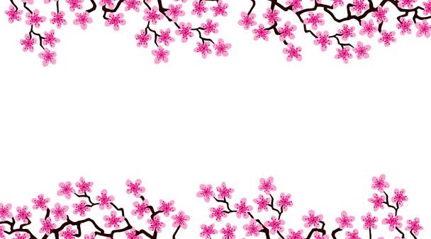 Баннер с цветущей сакурой цветов. Цветочная свадебная пригласительная карточка шаблон дизайна. Белый фон летний розовый цветущий сакура ветви украшения, копировать пространство. Открытка Мать, Женский день - Фото, изображение