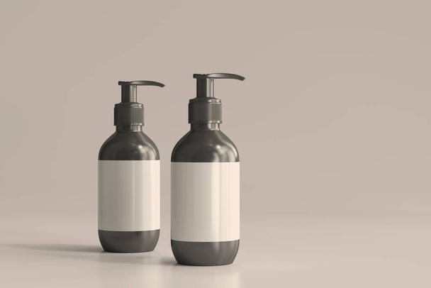 Cosmetic Bottles with Blank Label 3D Rendering - Φωτογραφία, εικόνα
