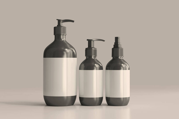 Kosmeettiset pullot tyhjä etiketti 3D renderöinti - Valokuva, kuva
