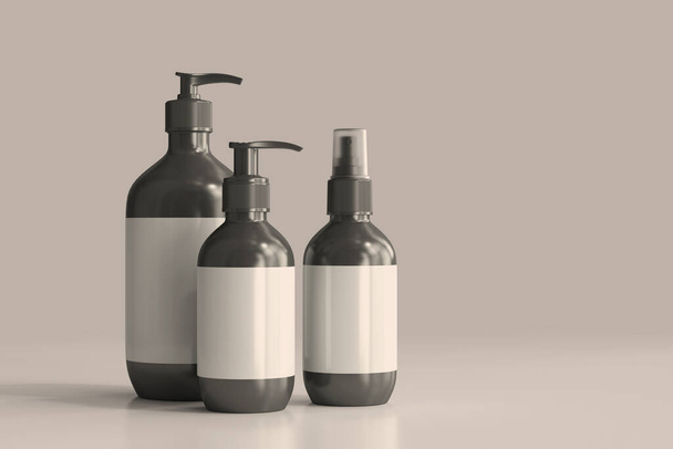 Cosmetic Bottles with Blank Label 3D Rendering - Photo, Image