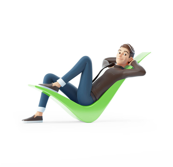 3D kreslený muž ležící na kontrolní značky, ilustrace izolované na bílém pozadí - Fotografie, Obrázek