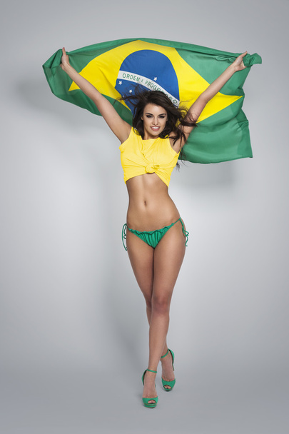 žena s brazilská vlajka - Fotografie, Obrázek