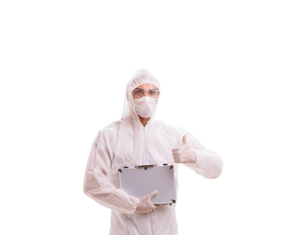 Criminologista em terno protetor com caixa de aço - Foto, Imagem