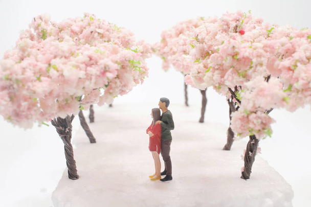 mini figura amante em Gourgeous cerejeiras em plena floração - Foto, Imagem