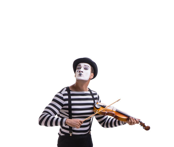 Miimikko soittaa viulua eristyksissä valkoisella - Valokuva, kuva