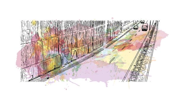 Print Building view with landmark of Bielefeld is the city in Germany. Watercolor splash with hand drawn sketch illustration in vector. - Vector, afbeelding