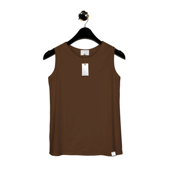 With this Front View Fancy Tank Top Mockup With Hanger In Sepia Brown Color, make your artwork faster and more lovely. - Photo, Image