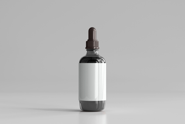 Botella del gotero con la representación 3D de la etiqueta en blanco - Foto, Imagen