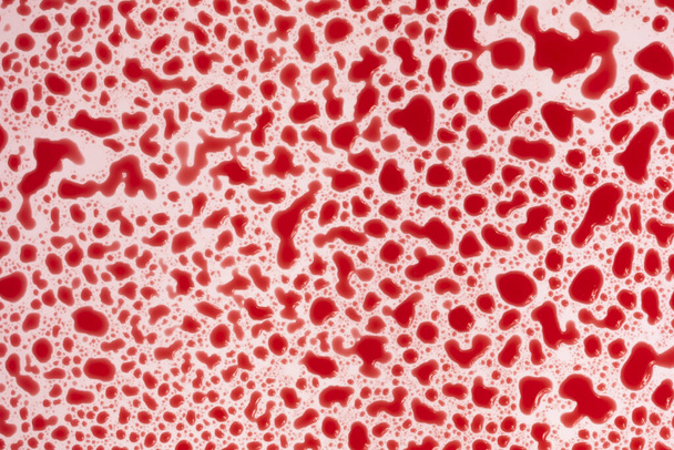 gotas sangrientas sobre una textura de fondo blanco. burbujas en agua roja - Foto, Imagen