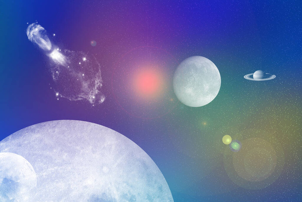 Планети і зірки, скупчення і туманність всесвіту на Чумацькому Шляху. Наукове футуристичне езотеричне тло. - Фото, зображення