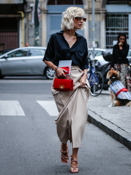 MILAN, Italy- September 19 2019: Viktoria Rader on the street in Milan. - Photo, Image
