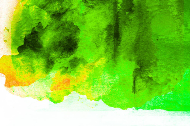 abstract green and lime watercolor painted brush strokes daub texture background. - 写真・画像