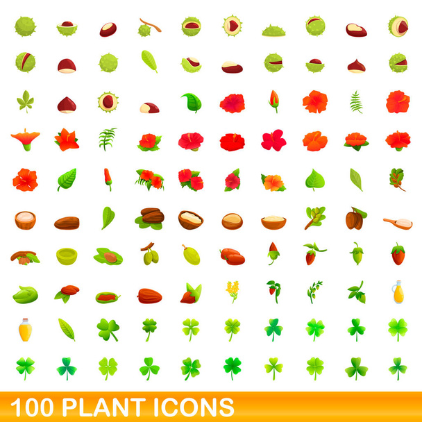 100 plant icons set, cartoon style - Διάνυσμα, εικόνα