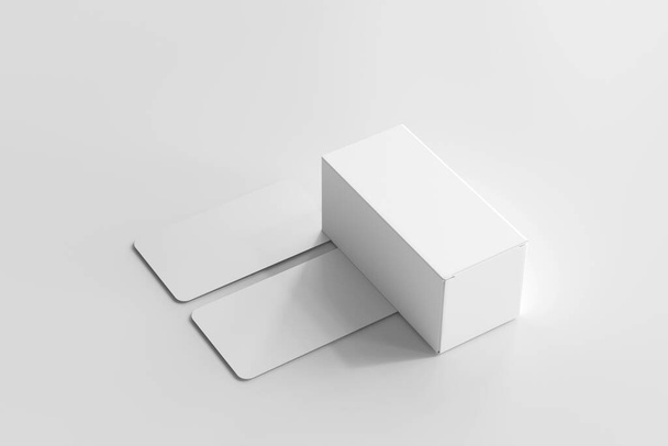 Απομονωμένο κουτί συσκευασίας προϊόντων με επαγγελματικές κάρτες - Φωτογραφία, εικόνα