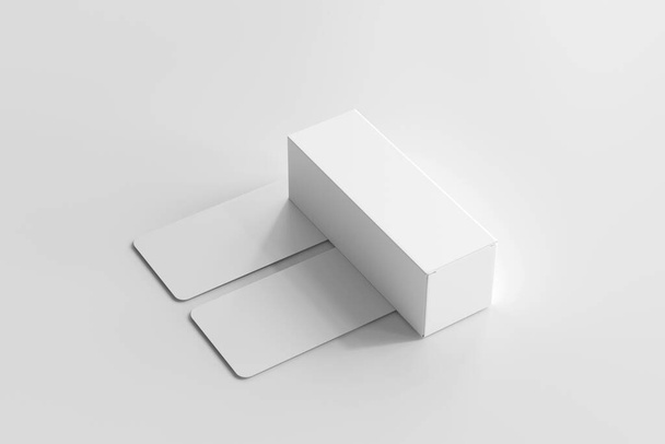 Απομονωμένο κουτί συσκευασίας προϊόντων με επαγγελματικές κάρτες - Φωτογραφία, εικόνα