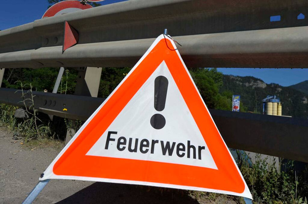 a fire department sign in german (Feuerwehr), rescue and emergency services - Photo, Image