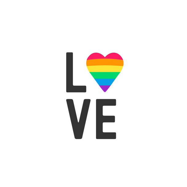 Rainbow heart in the text Love. Homosexual love and flag. Flat vector illustration. - Vektor, kép
