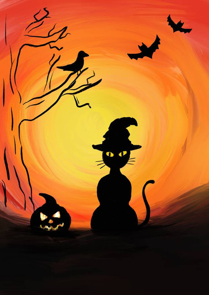 Handgetekende, digitale illustratie van een Halloween thema. - Foto, afbeelding