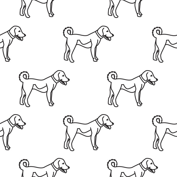 Векторный бесшовный рисунок собак в стиле модерн. Черно-белый рисунок. - Вектор,изображение