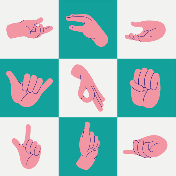 manos nueve gestos - Vector, Imagen