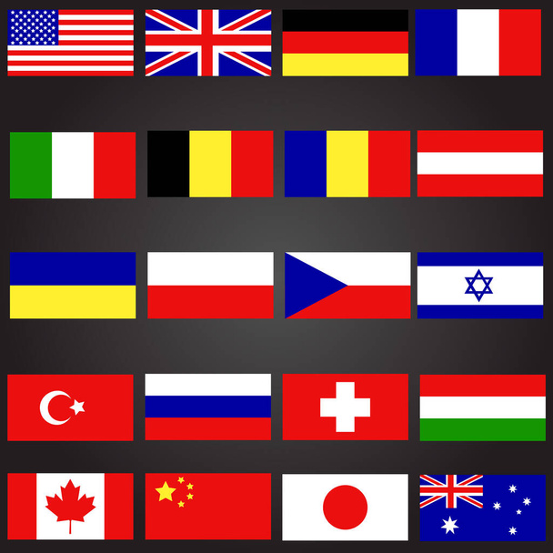Veinte banderas establecen icono de botón de idioma - Vector, Imagen