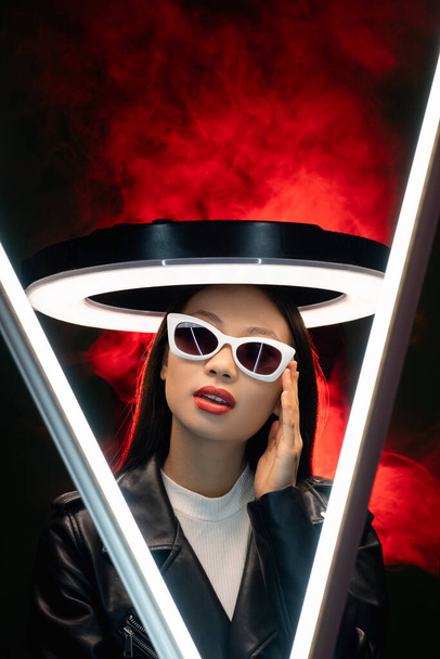 cyberpunk face eyewear fashion neon girl glasses - Фото, изображение