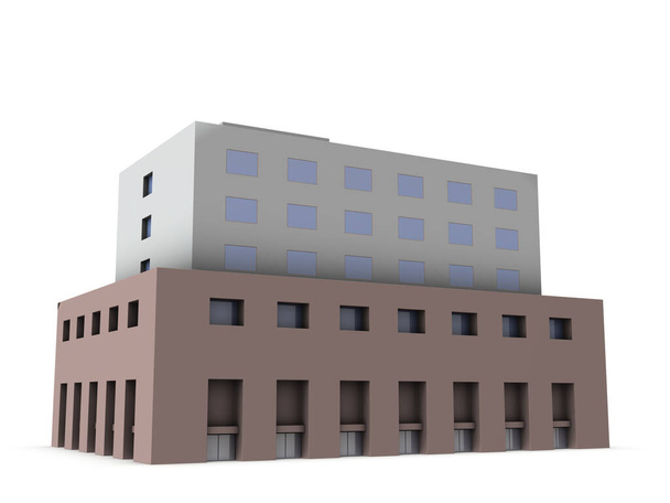 Мініатюрна модель готелю. Білий фон. 3D візуалізація
.  - Фото, зображення