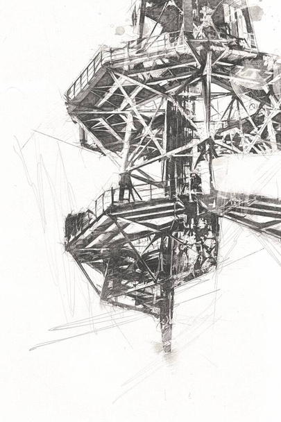 Radar antena de vigilancia aérea radio, ilustración de arte dibujo vintage - Foto, Imagen