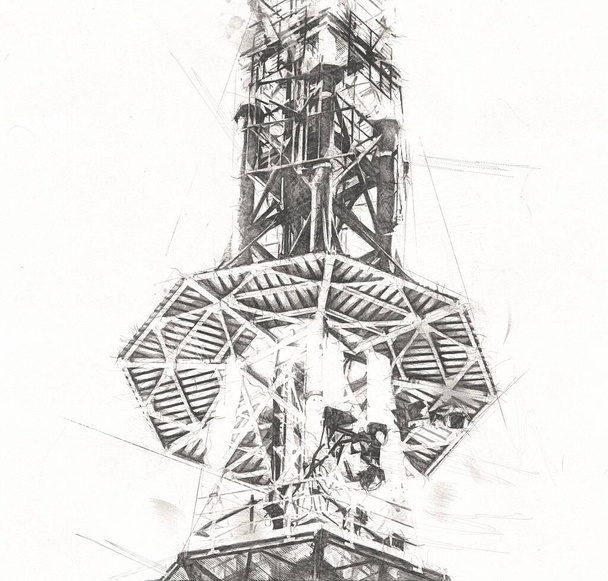 Radar antena de vigilancia aérea radio, ilustración de arte dibujo vintage - Foto, imagen