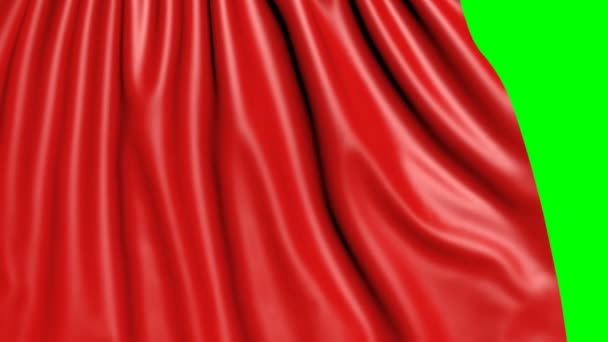 Κόκκινη κουρτίνα ανοιχτή σε πράσινη οθόνη Concept art 3d style - Πλάνα, βίντεο