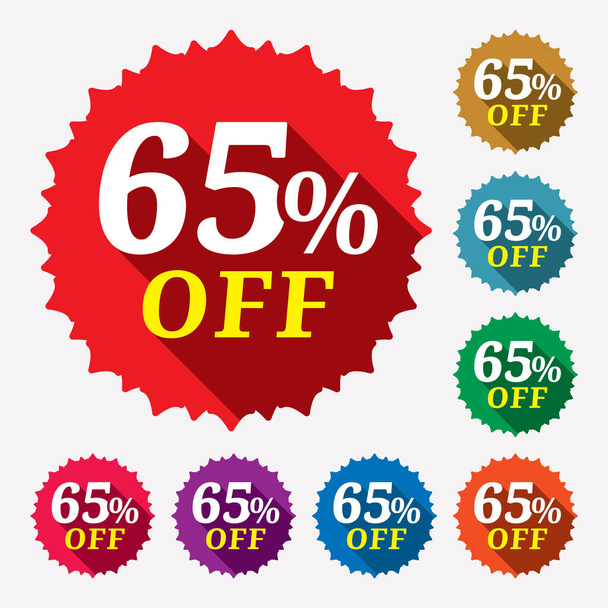 Discount tag with 65%. Discount tag for an advertising campaign at retail on the day of purchase. Sale of special offers. Vector illustration. - Vector, Image