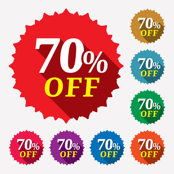 Discount tag with 70%. Discount tag for an advertising campaign at retail on the day of purchase. Sale of special offers. Vector illustration. - Vector, afbeelding
