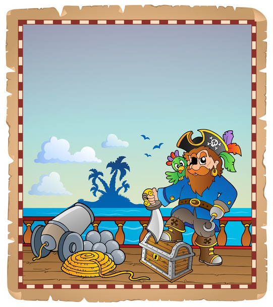 Parchment with pirate ship deck 1 - Vector, imagen