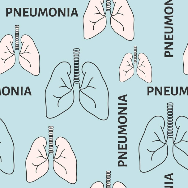 Nahtloses Muster zum Thema Welt-Lungenentzündungstag am 12. November. Dekoriert mit einer umrissenen Lunge. - Vektor, Bild