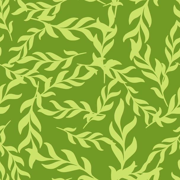 Herbal seamless pattern with leaves twig random silhouettes. Green palette botanic backdrop. Graphic design for wrapping paper and fabric textures. Vector Illustration. - Wektor, obraz