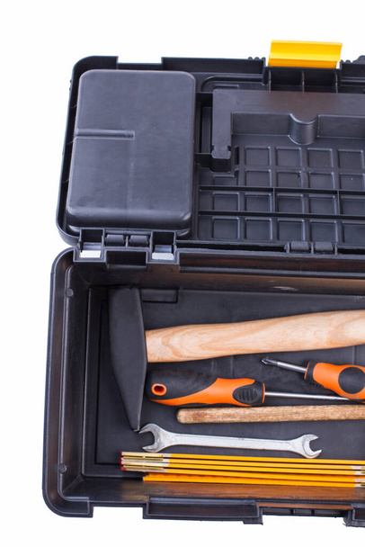 Case with construction tools, top view. - Photo, Image