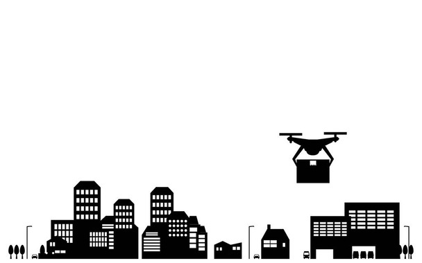 İnsansız hava aracı yasası, yoğun nüfuslu bir bölgede uçuşu gösteren basit bir simge - Vektör, Görsel