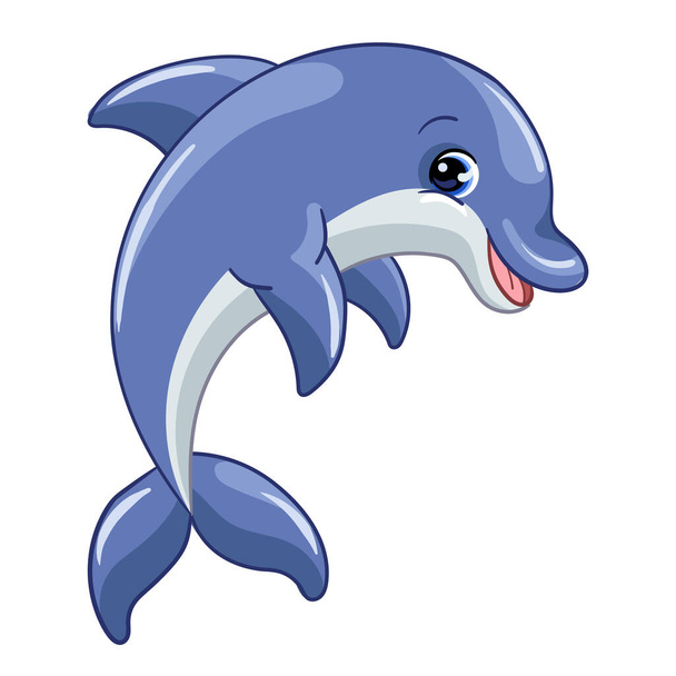 Divertente carino felice delfino vettore isolato illustrazione - Vettoriali, immagini