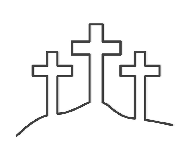 három kereszt a dombon, keresztre feszítése Jézus Krisztus koncepció - vektor illusztráció - Vektor, kép
