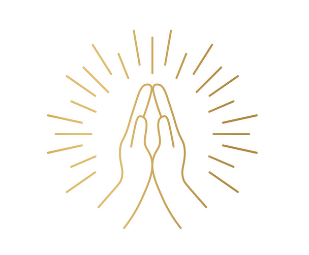 золотые руки в молитвенном положении - векторная иллюстрация - Вектор,изображение
