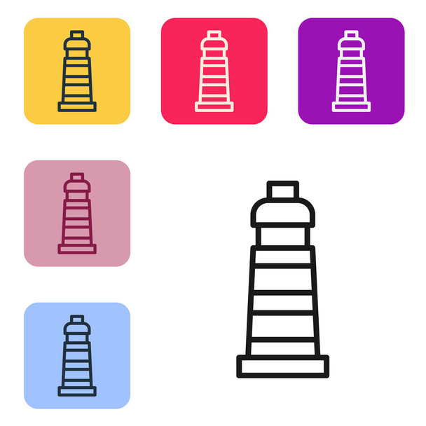 Black line Lighthouse icon isolated on white background. Set icons in color square buttons. Vector. - Vector, Image