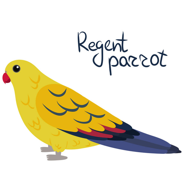 Regent papegaai of rock kiezelaar in cartoon stijl op witte achtergrond. Polytelis anthopeplus - Vector, afbeelding