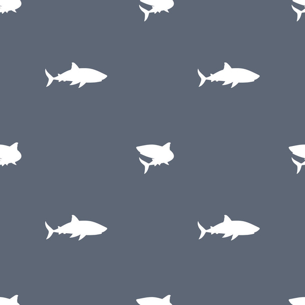 Tiburones silueta blanca patrón sin costuras sobre fondo azul. Simple monocromo vector sin fin lindo ilustración - Vector, Imagen