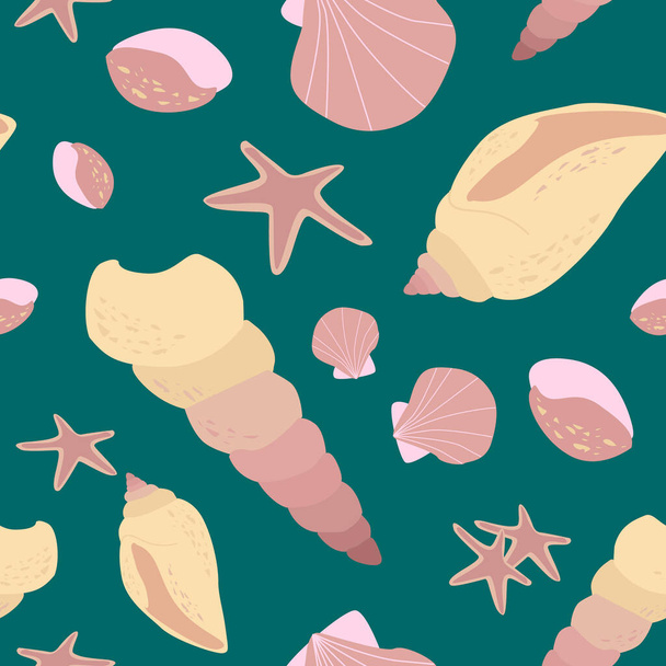 Diseño plano abstracto del patrón inconsútil del vector de conchas marinas - Vector, Imagen
