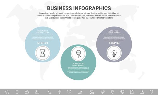 Vector three step infographics from circles with icons. Modern timeline concept for chart, levels, web, diagram, banner, presentations, business, diagram - Vector, Image