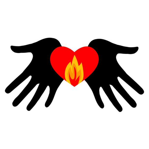 Coração a arder nas palmas das mãos. Memorial Day Dia Internacional da Memória do Holocausto Na palma da sua mão uma vela queima no dia da lembrança - Vetor, Imagem