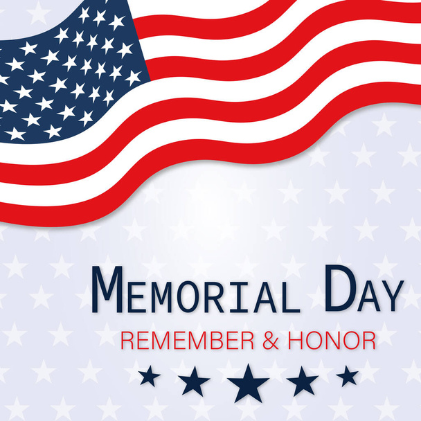 Memorial Day Poster with American Flag. Vector Illustration isolated on stars background - Vector, Image