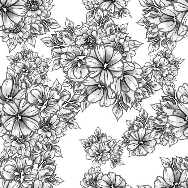 Abstract elegance seamless black and white background with flowers - Vektor, Bild